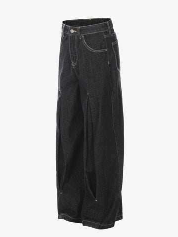 The Supermade Cotton Blend Washed Pleated Wide-leg Jeans With A Scorpion Logo Faux Embroidered Print Design. 