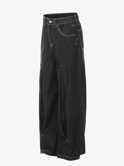 The Supermade Cotton Blend Washed Pleated Wide-leg Jeans With A Scorpion Logo Faux Embroidered Print Design. 