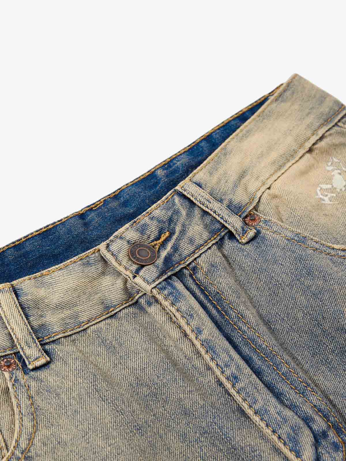 Vintage Distressed Ripped Wide Leg Jeans 