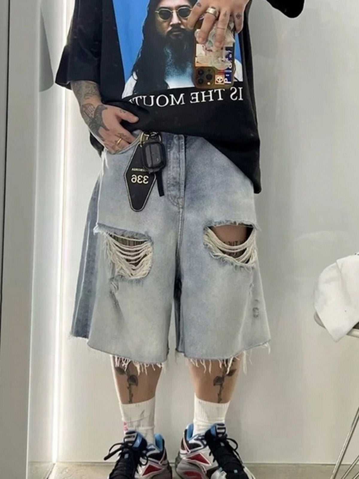 Washed Ripped Whisker Denim Jorts