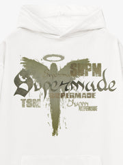 Vintage Washed Angel Halo Distressed Letter Graphic Hoodie 