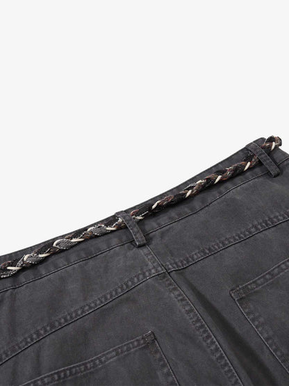 Washed Cargo Webbing Baggy Pants 