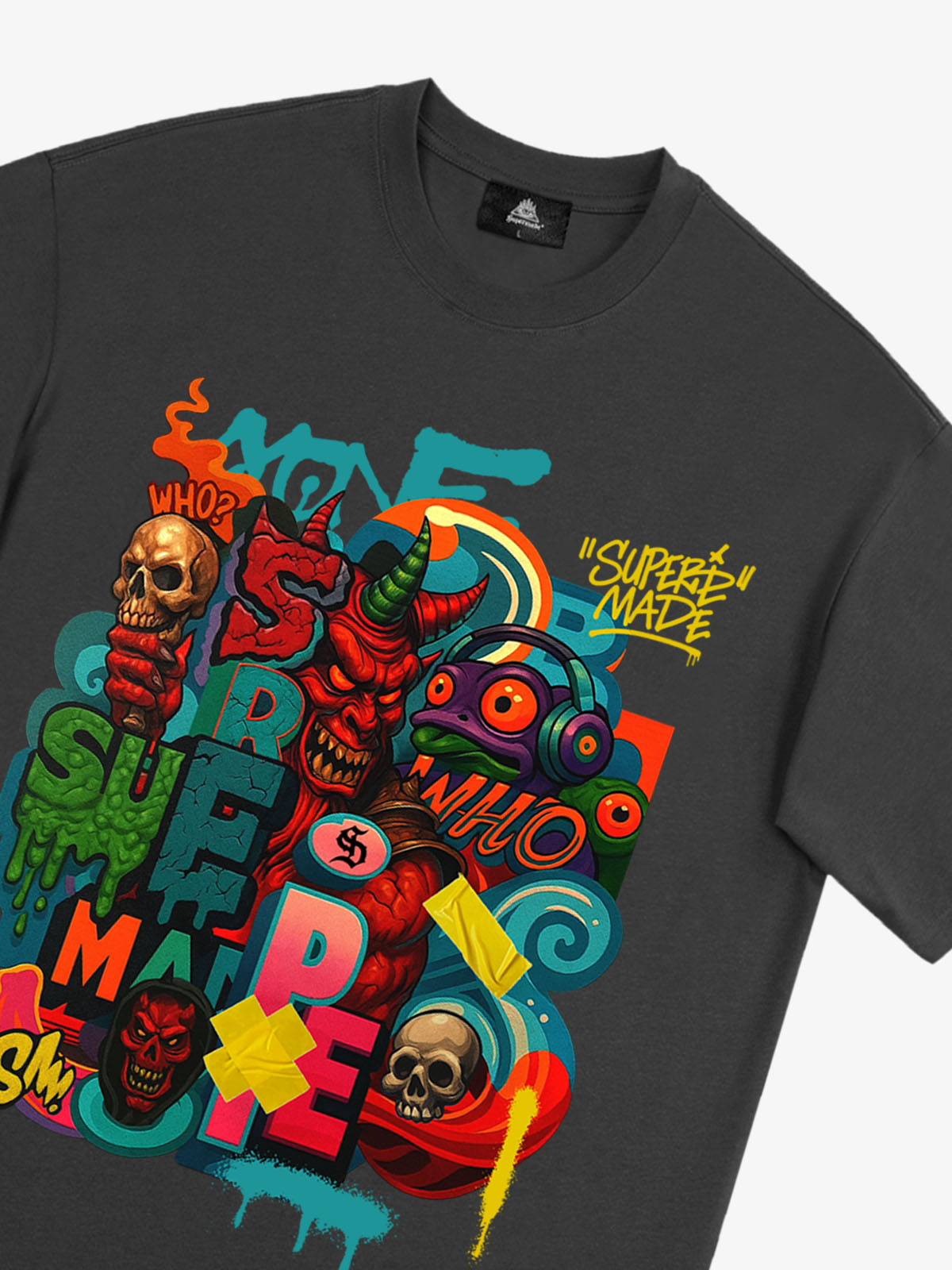 Trendy Multicolor Graffiti Skull Graphic T-Shirt 
