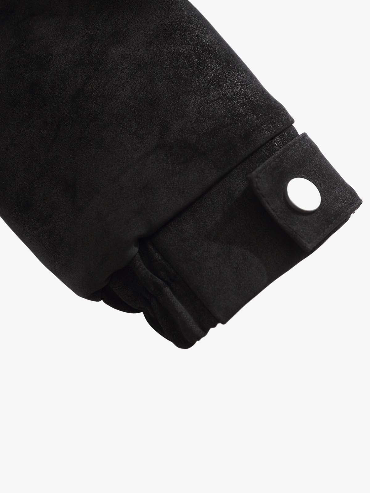 Retro Suede Texture Shearling Collar Fleece Bomber Jacket 