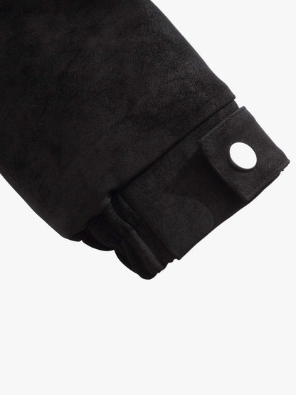 Retro Suede Texture Shearling Collar Fleece Bomber Jacket 