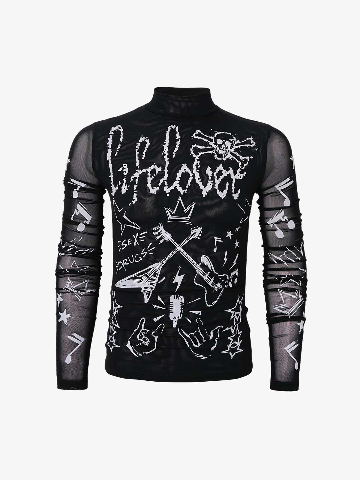 Punk Graphic Mesh Long Sleeve Top 