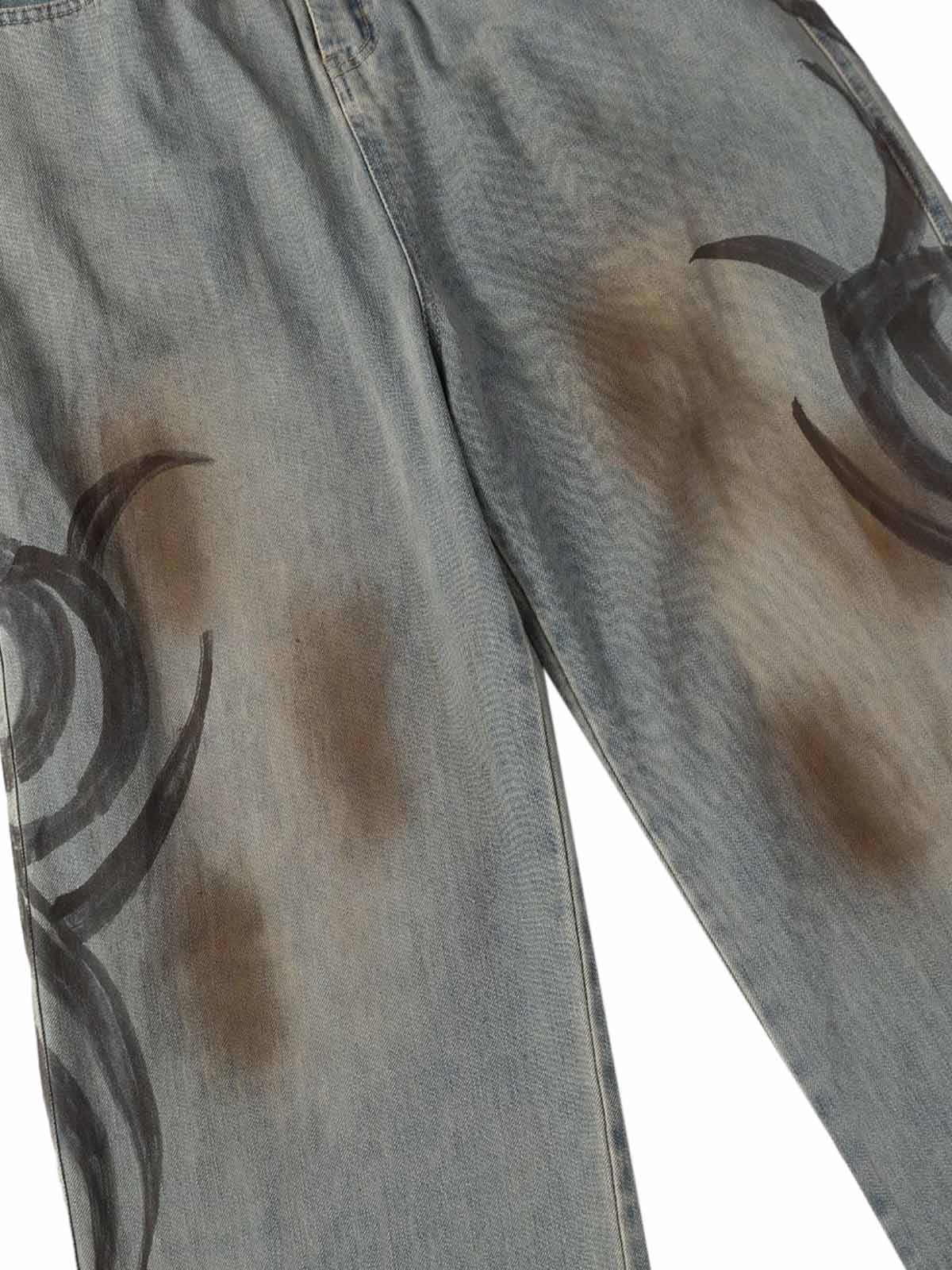 Washed Artistic Tattoo Print Baggy Jeans