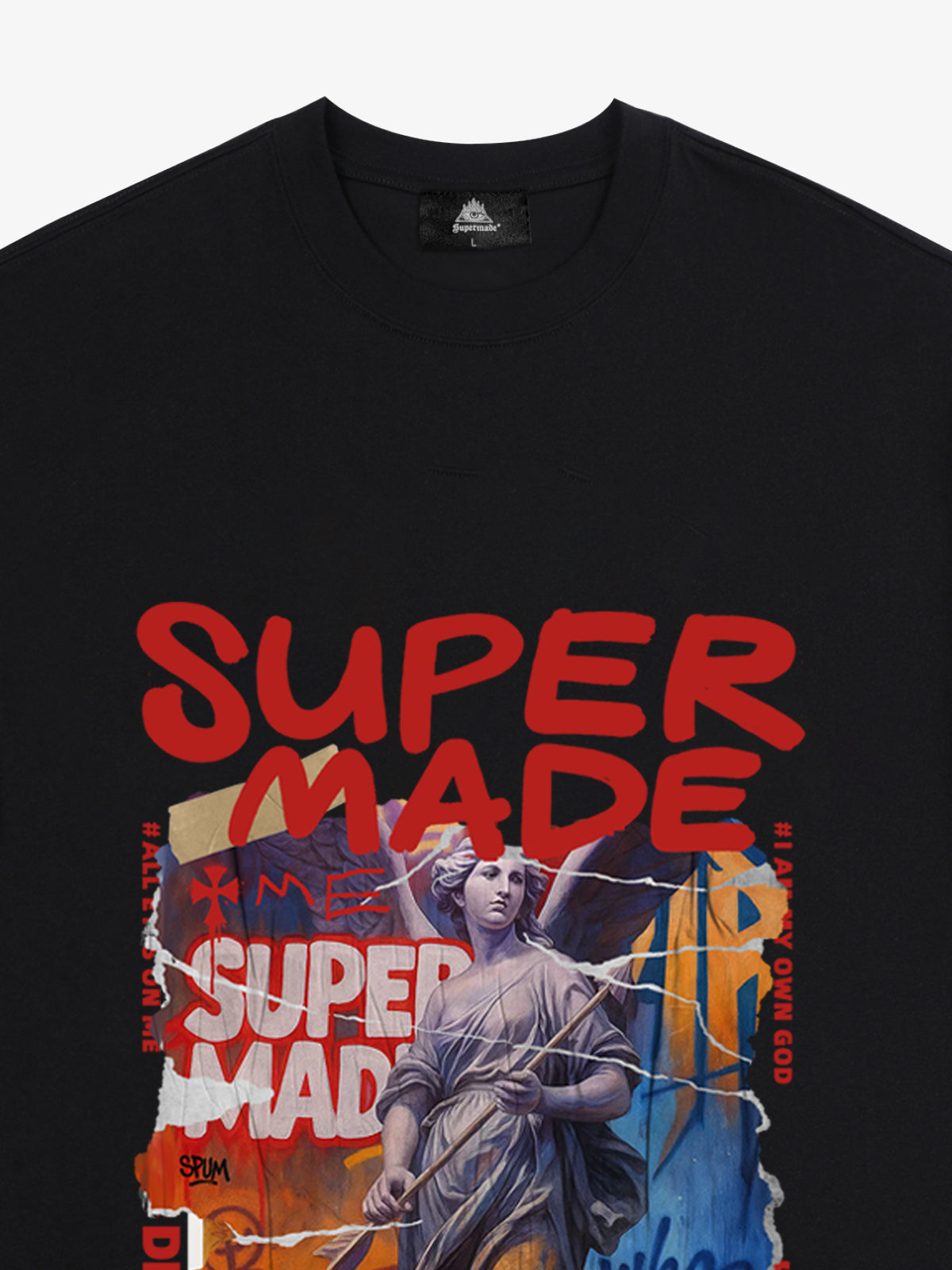 Cotton Blend SUPERMADE Sculpture Sraffiti Sticker Pattern T-Shirt 
