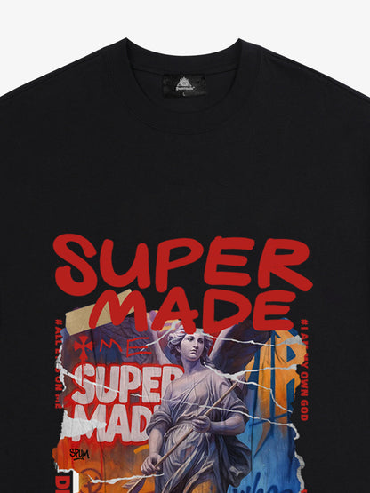 Cotton Blend SUPERMADE Sculpture Sraffiti Sticker Pattern T-Shirt 
