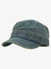 Distressed Stud Detail Cotton Flat Top Cap 