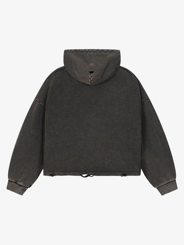 Skull Flag Graphic Washed Distressed Boxy Hoodie