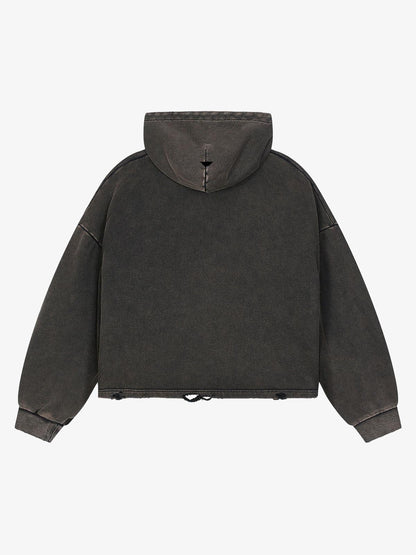 Skull Flag Graphic Washed Distressed Boxy Hoodie