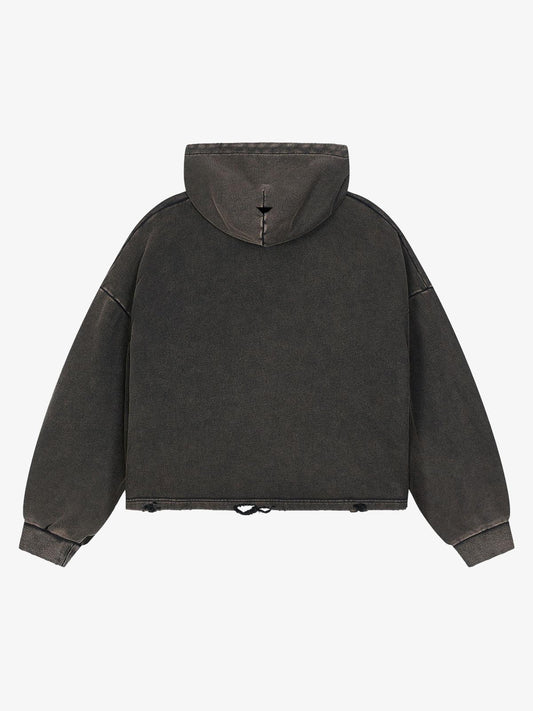 Skull Flag Graphic Washed Distressed Boxy Hoodie