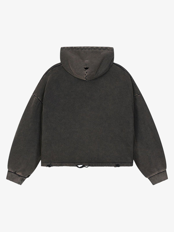 Skull Flag Graphic Washed Distressed Boxy Hoodie