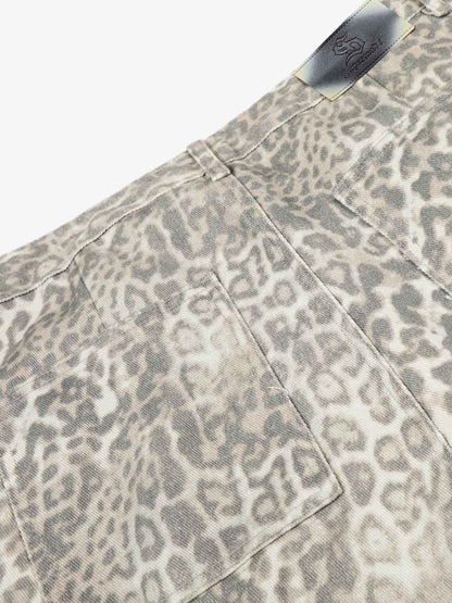 Light Leopard Print Wide-Leg Cargo Barrel Pants 