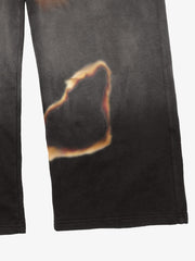 Flame-Wash Distressed Zip Hoodie & Wide-Leg Sweatpants Set