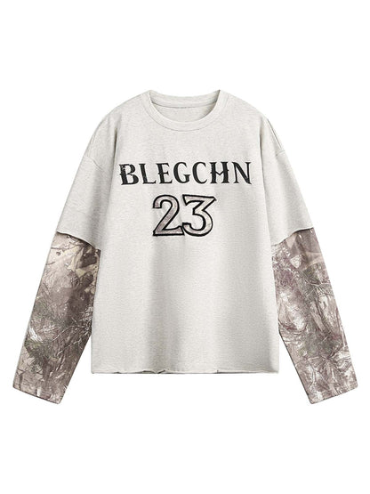 Faux Two-Piece Print Long-Sleeve T-shirt 