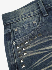 Distressed Rivet Detail Bootcut Jeans