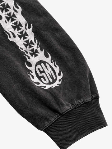 Cross Flame Graphic Distressed Long Sleeve Tee