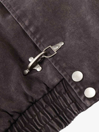 Washed Cotton Hooded Duffle Jacket with Metal Snap Buttons and Ribbed Hem 