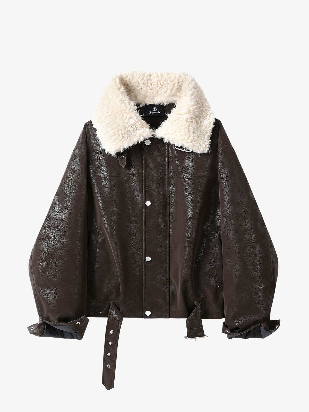 Faux Shearling PU Leather Padded Jacket