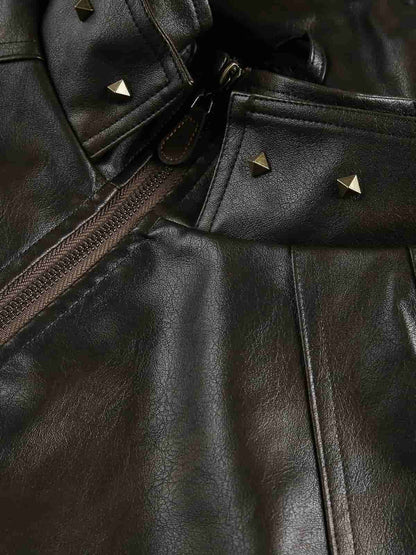 Thesupermade American Retro PU Leather Stand Collar Workwear Motorcycle Vest 