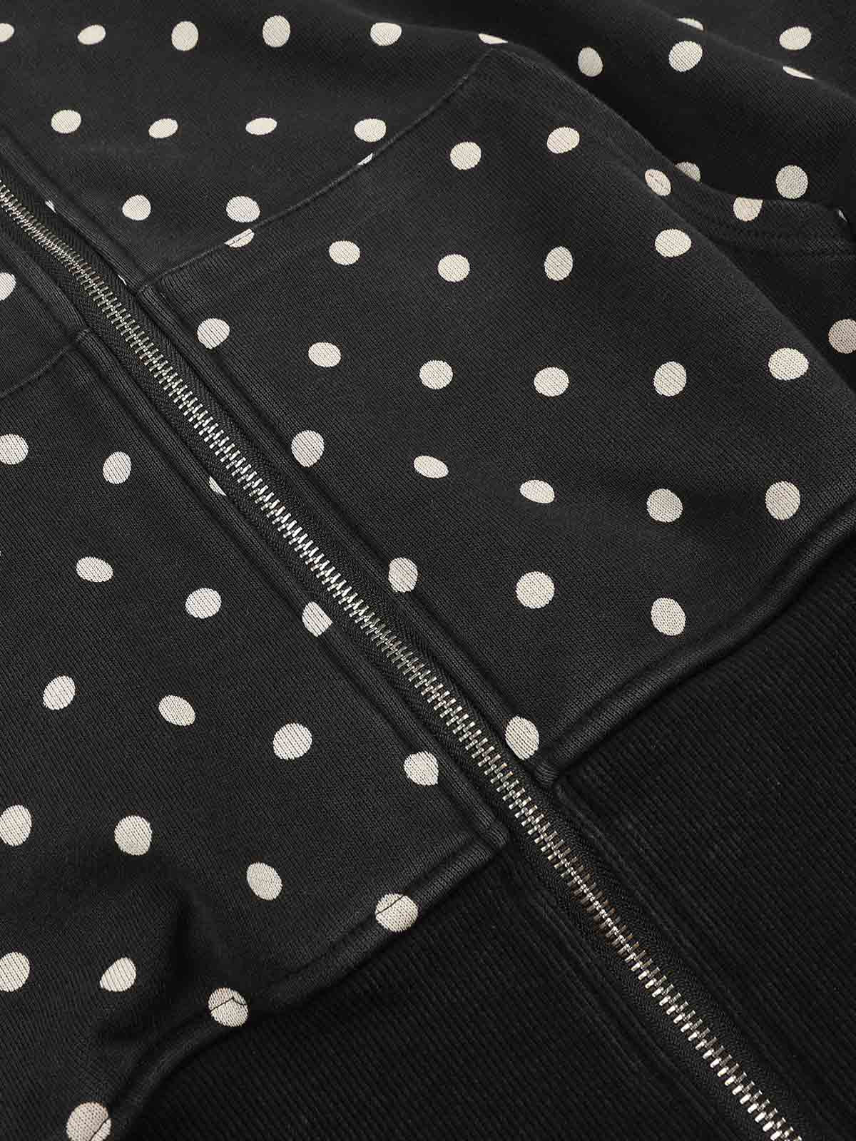 Distressed Polka Dot Ribbed Zip-Up Hoodie