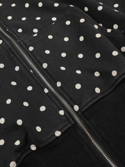 Distressed Polka Dot Ribbed Zip-Up Hoodie