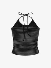 Striped Cross Rivet Detail Halter Cami Top