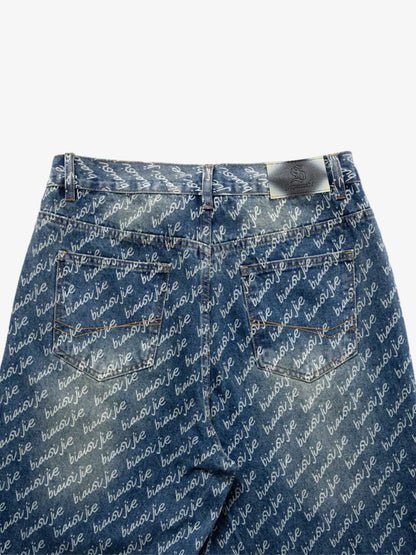 All-Over Letter Graphic Distressed Jeans