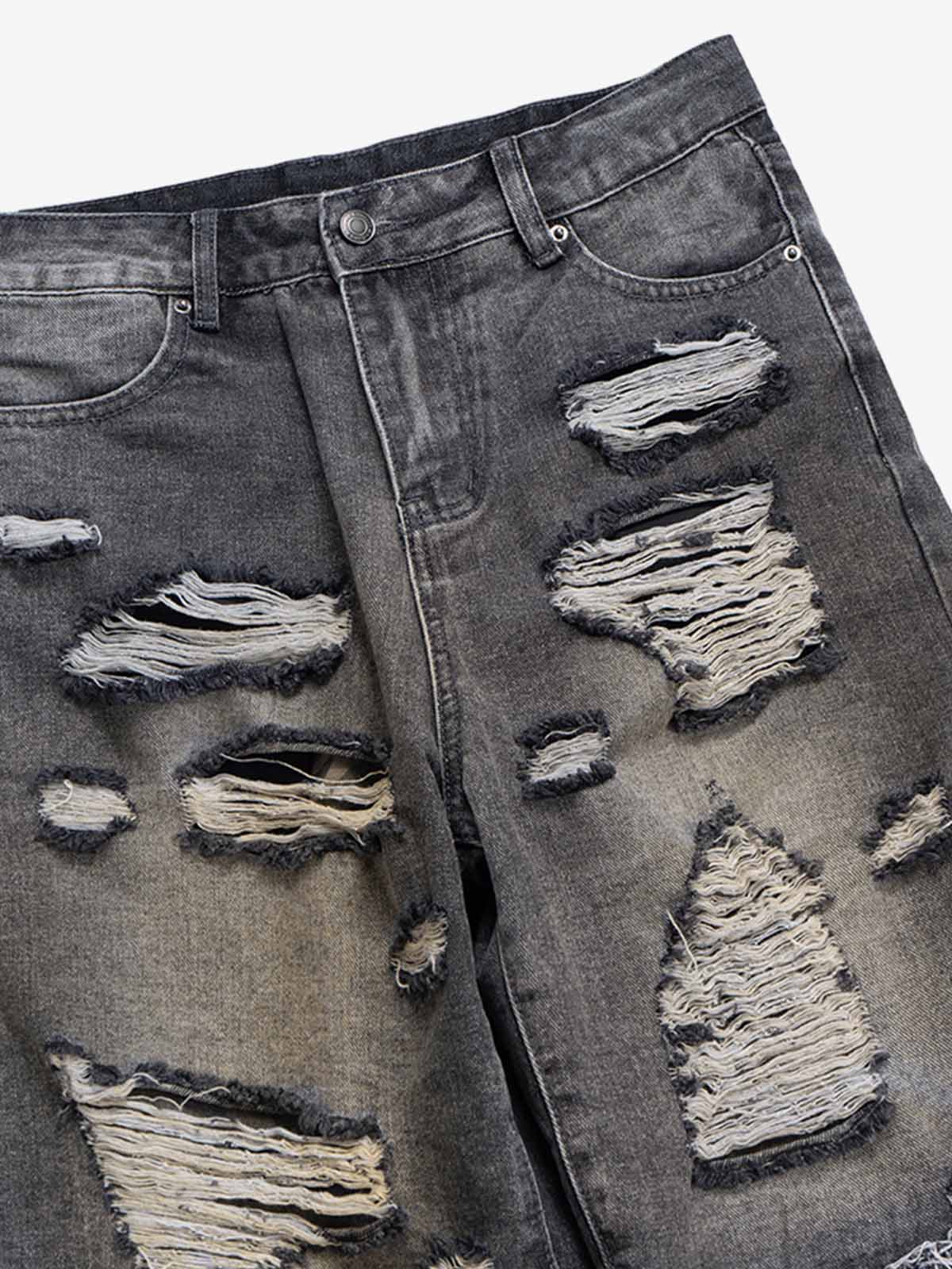 Camouflage Patchwork Flared Wide-leg Ripped Jeans 