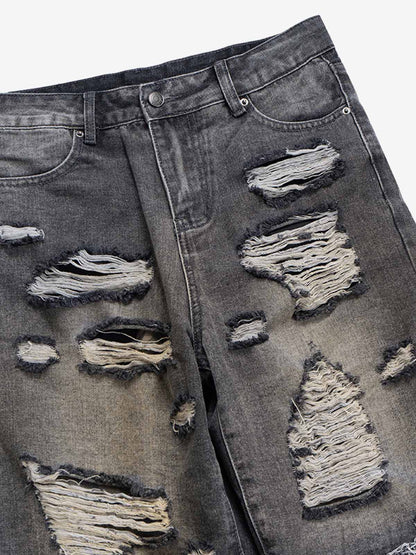Camouflage Patchwork Flared Wide-leg Ripped Jeans 