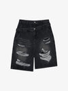 Jeansshorts mit doppeltem Bund und Rissen