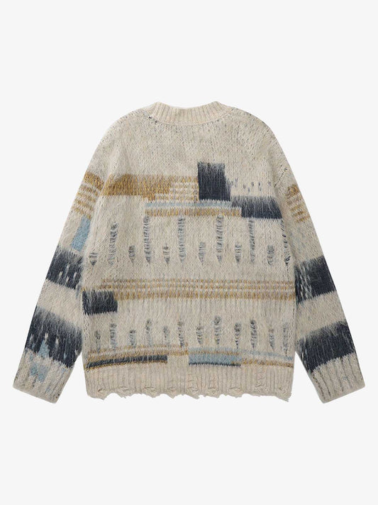 Geometric Irregular Striped Sweater 