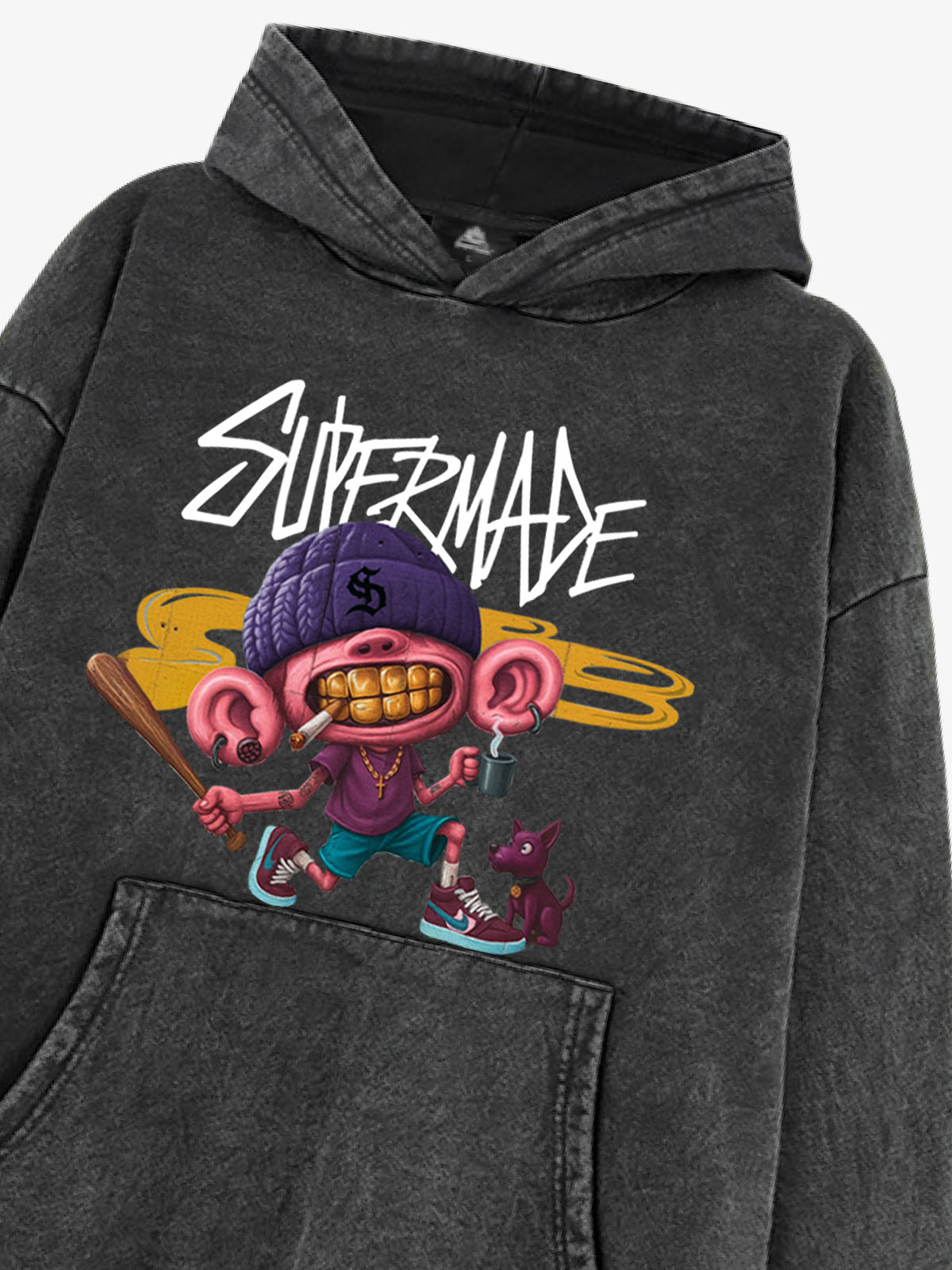 Thesupermade Cartoon Graffiti Baseball Boy Hooded Sweatshirt 