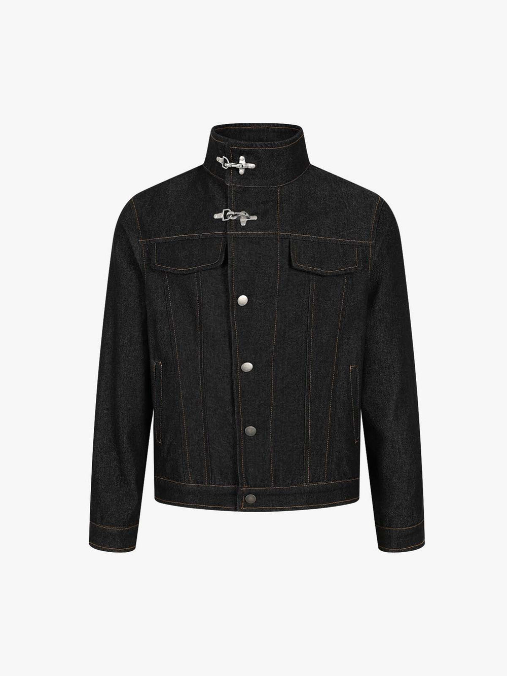 Stand Collar Clasp Detail Denim Jacket 