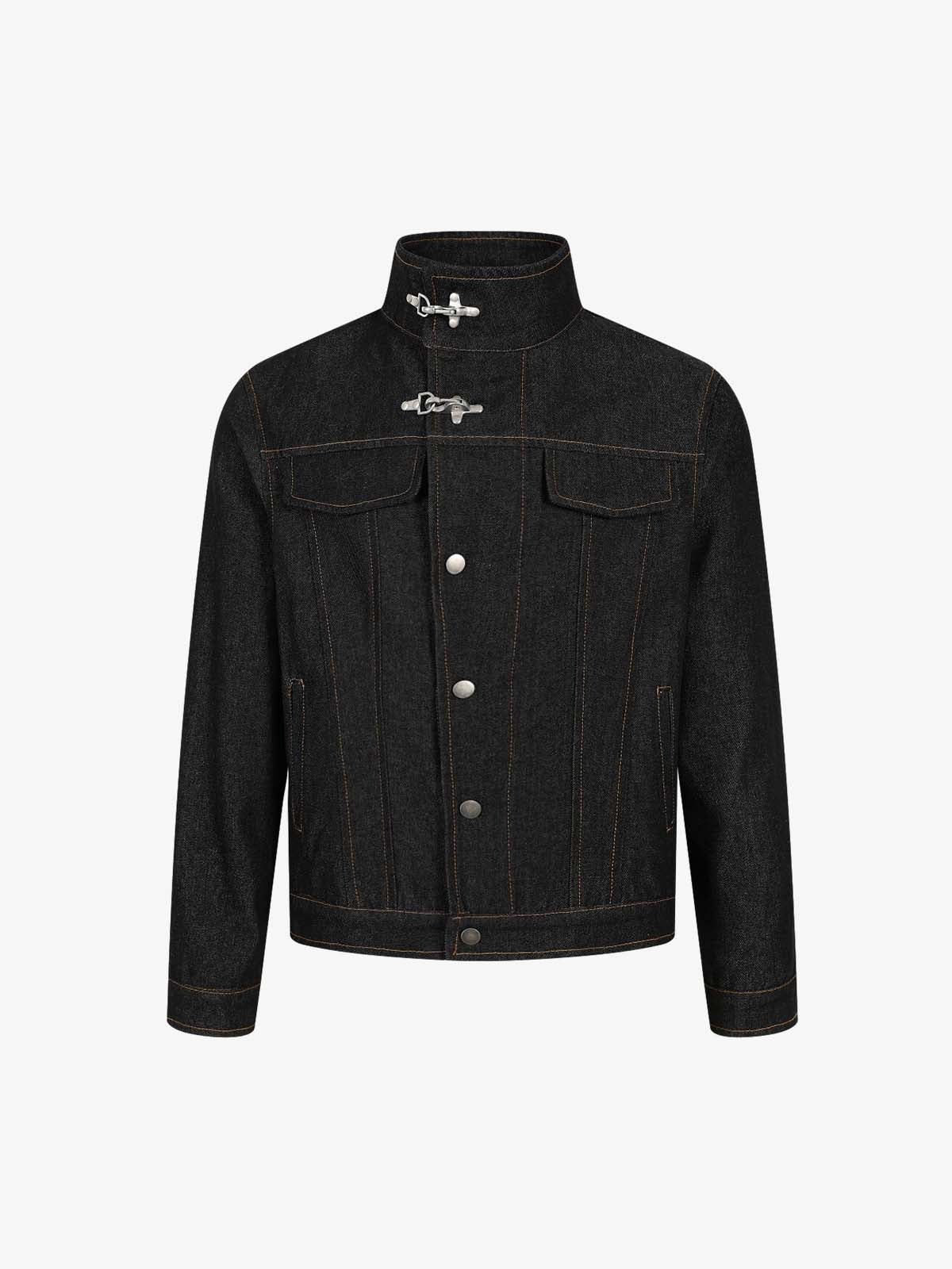 Stand Collar Clasp Detail Denim Jacket 