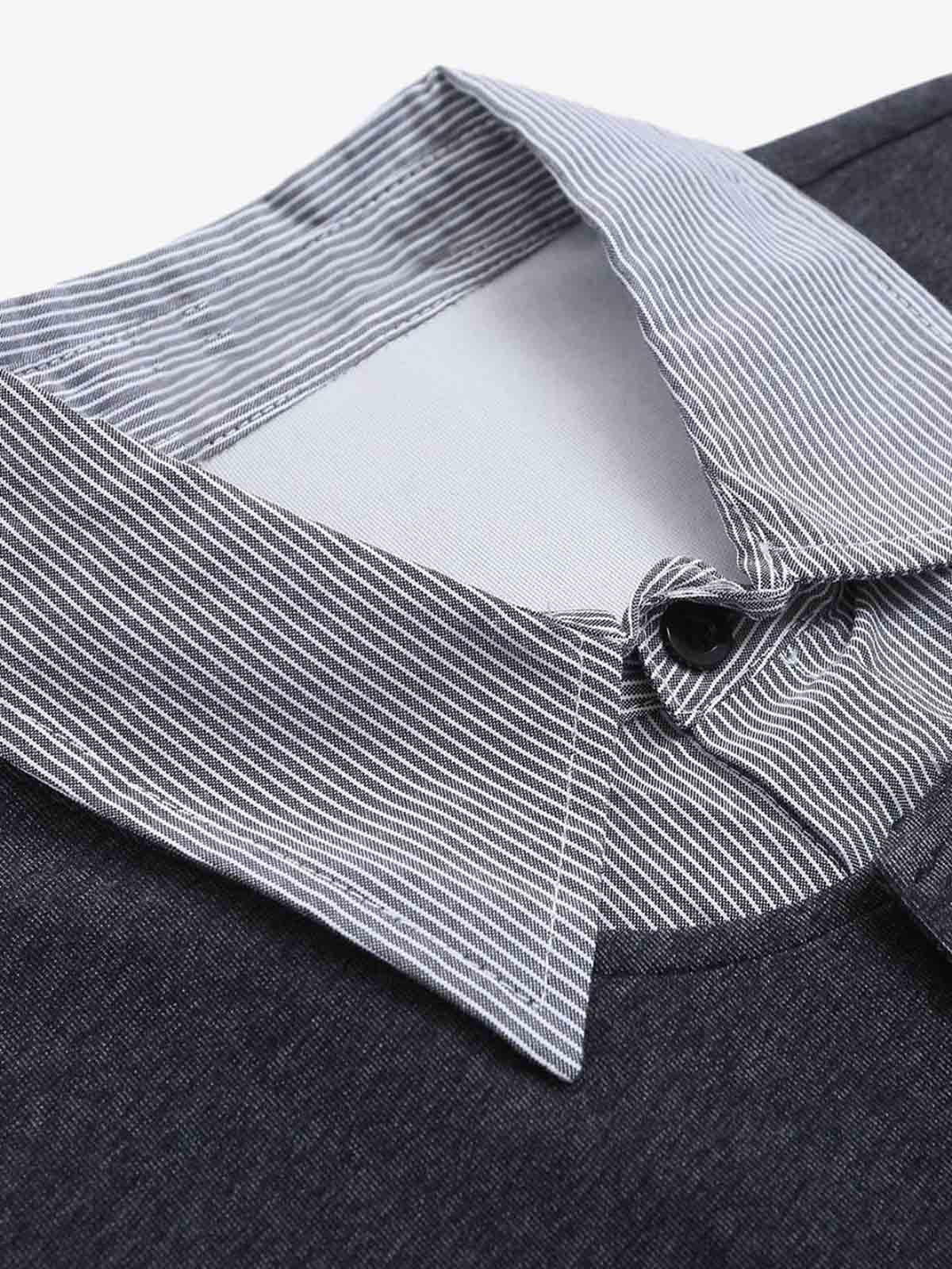Retro Deconstructed Patchwork Striped Lapel T-shirt 