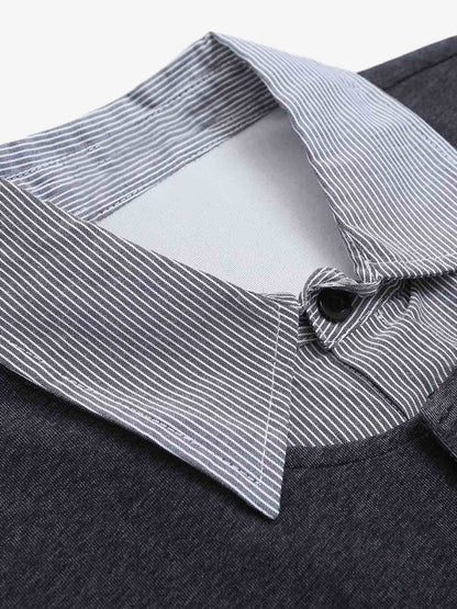 Retro Deconstructed Patchwork Striped Lapel T-shirt 
