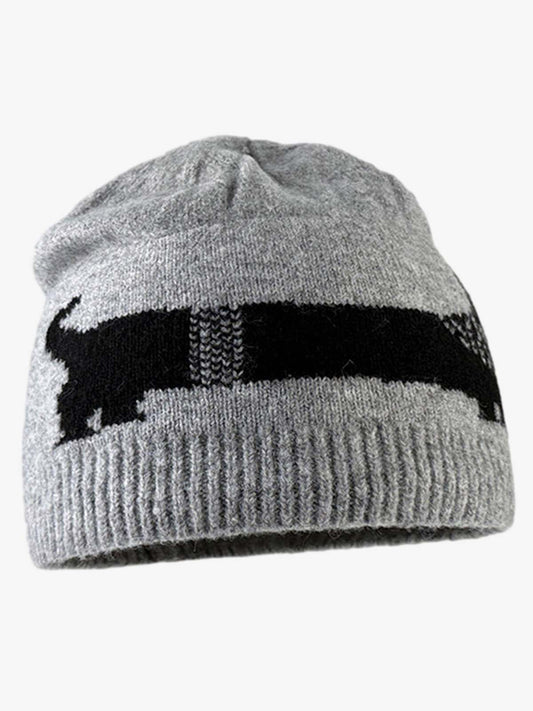 Knitted Wool Blend Winter Beanie Hat with Nordic Pattern and Ribbed Cuff 