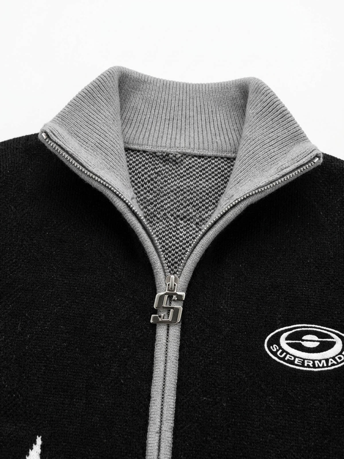 Scorpion Graphic Color Block Stand-Collar Knit Cardigan