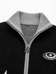 Scorpion Graphic Color Block Stand-Collar Knit Cardigan