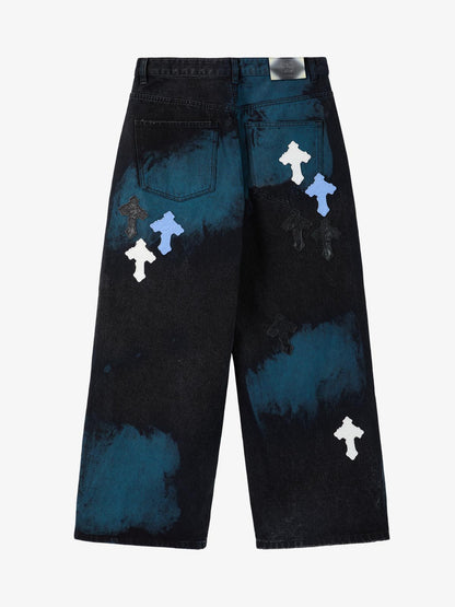 Supermade Retro Distressed Print Heavyweight Canvas Baggy Pants 