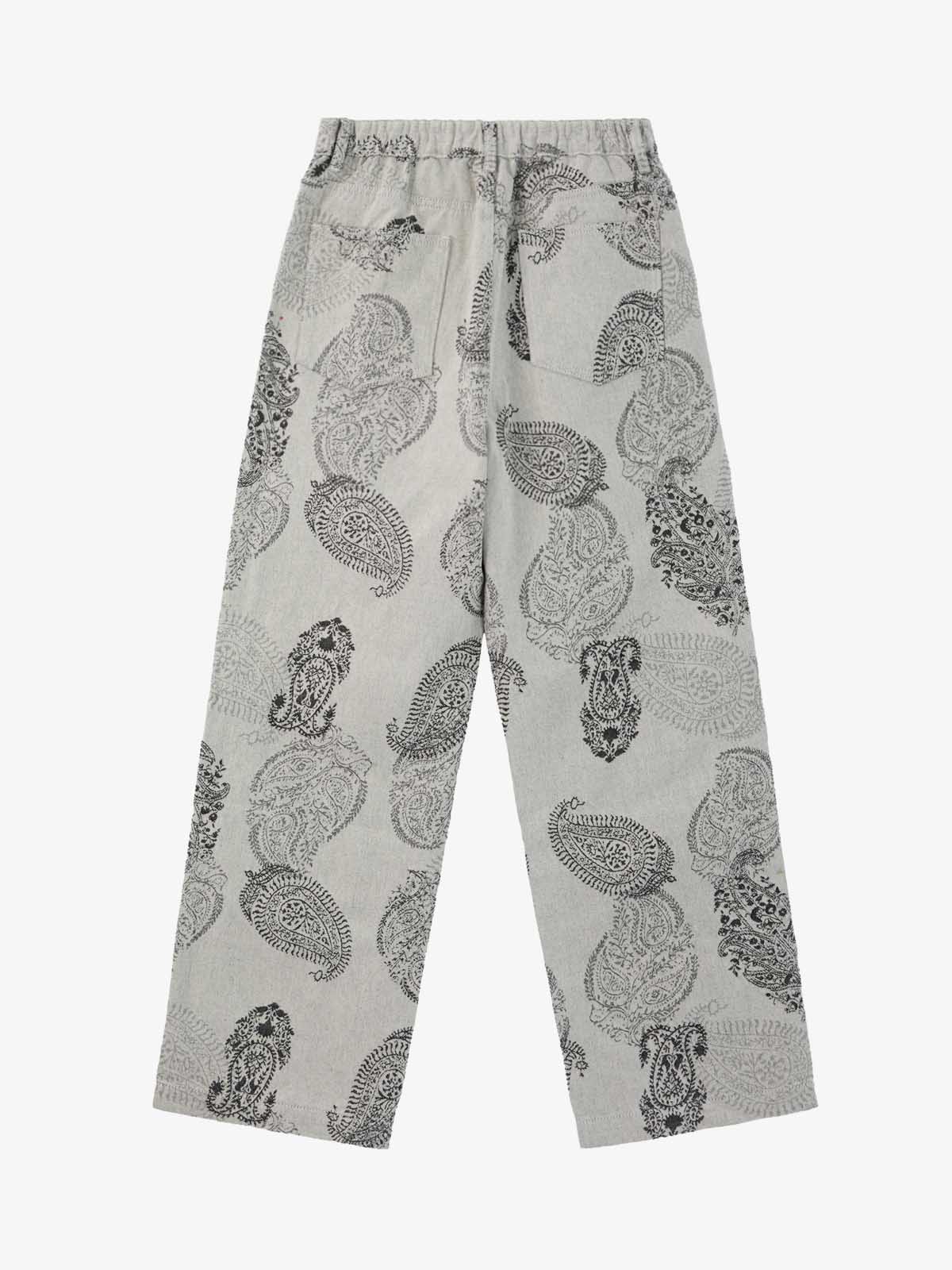 Linen Printed Wide-Leg Pants with Paisley Pattern High-Waisted Comfortable Trousers for Women 