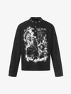 Cotton Long Sleeve Henley Shirt with Gothic Reaper Print Dark Black Graphic Sweatshirt for Men 