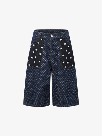 Star Embroidered Polka Dot Jeans