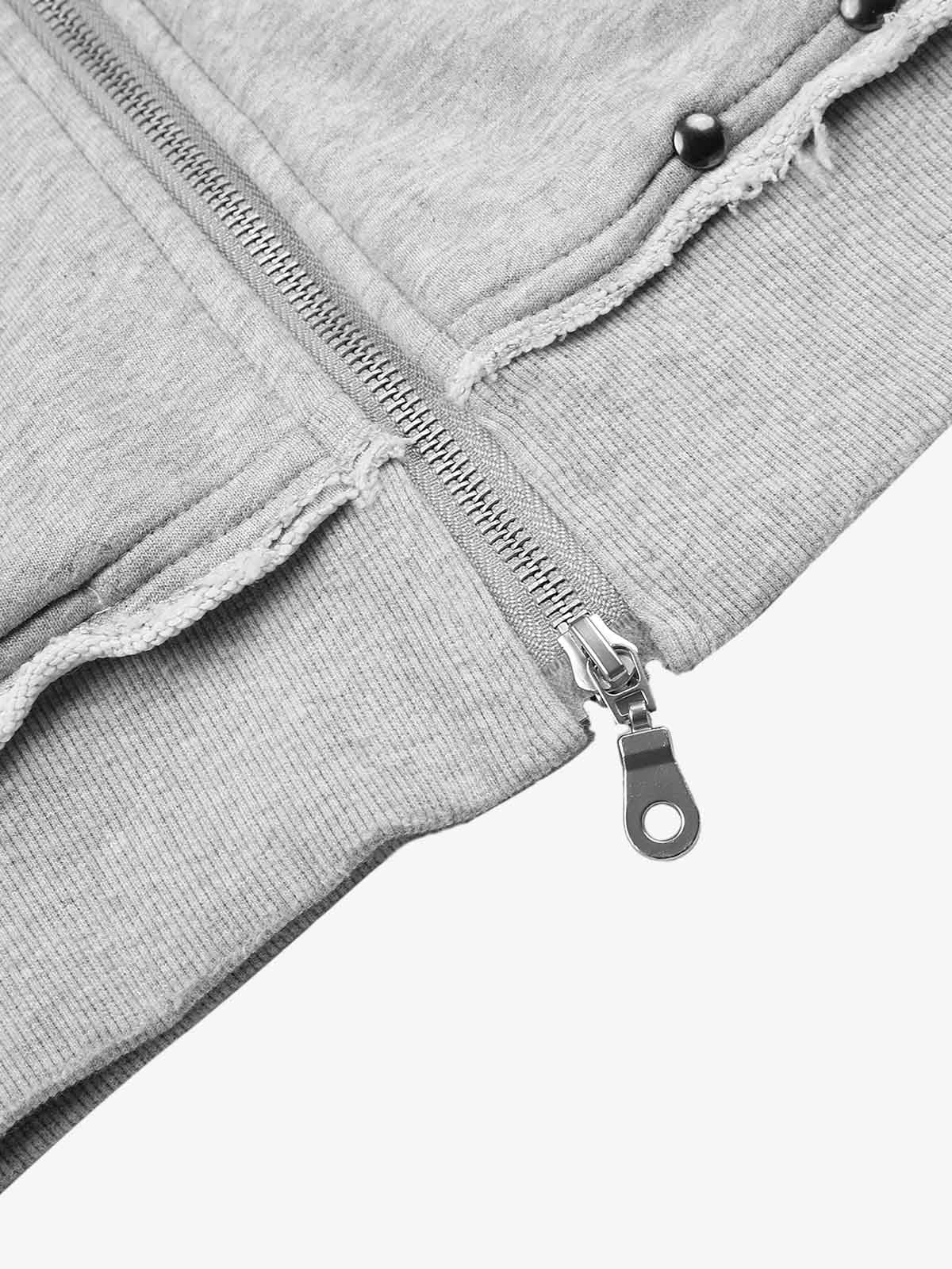 Studded Zip-Up Hooded Sweatshirt Jacket