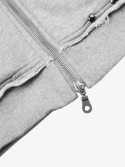 Studded Zip-Up Hooded Sweatshirt Jacket