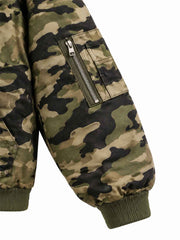 Camo Faux-Fur Trim Bomber Coat