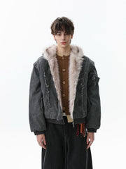Retro Washed Fleece-lined Hooded Work Jacket 